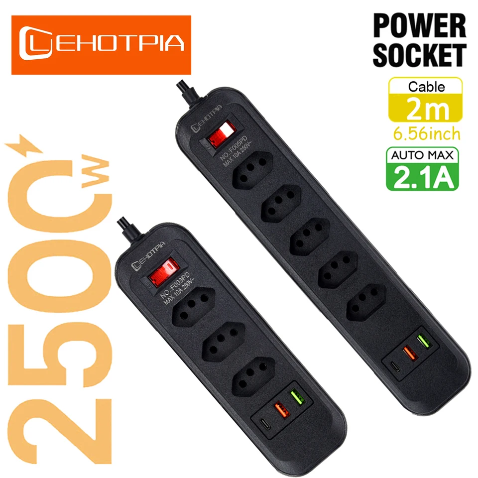 Brazílska zástrčka striedavej výstupu Multitap Power Strip Socky Švajčiarsko 2M predlžovací kábel Elektrický USB Type C nabíjačkový adaptér nabíjačky