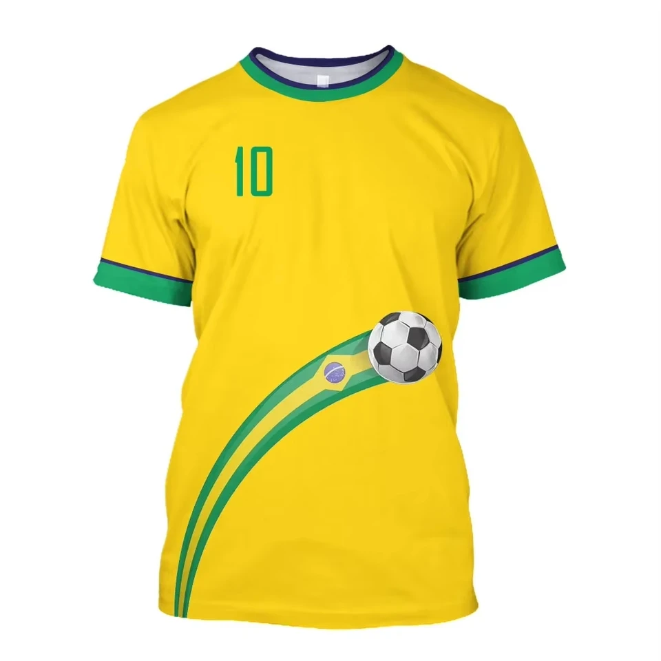 Brazílsky futbalový fanúšik futbalového fanúšika Tričko Pánske tričko 3D Crew Shirt Brazílska vlajka Vytlačená módna voľný čas Rýchle suché športové oblečenie Unisex