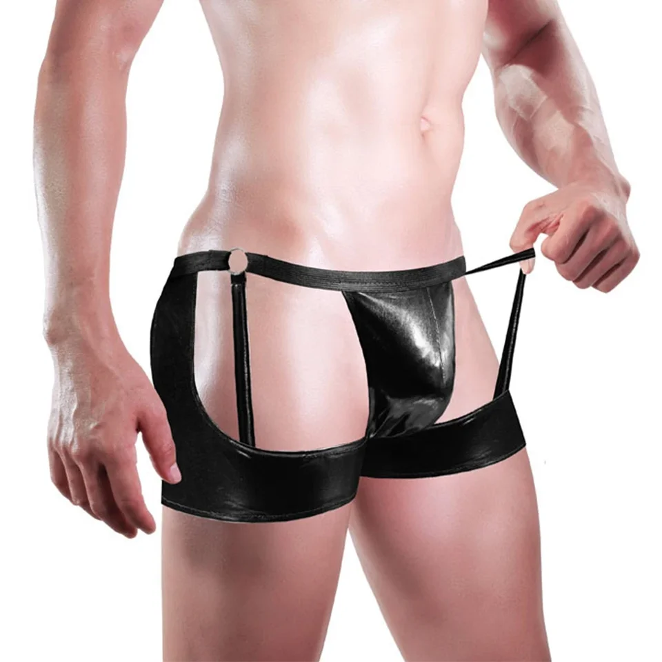 Briefingy muži spodná bielizeň Príležitostné pohodlné faux kožené kože jockstrap knickedle spodné prádlo s nízkym spodným nohavičkám