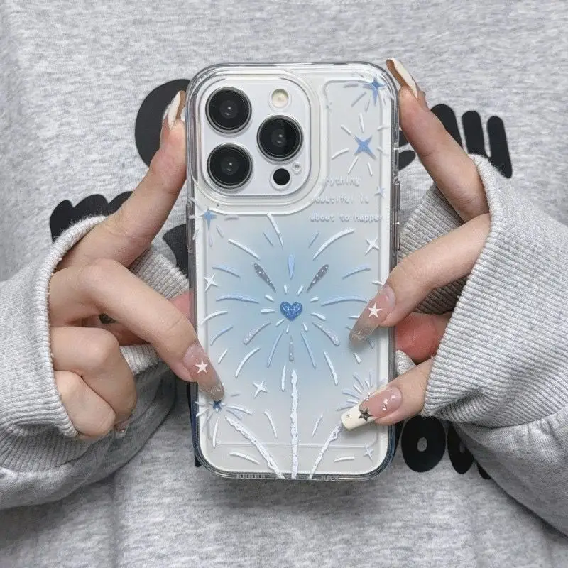 Brilantné modré ohňostrojové puzdro pre iPhone 16 15 14 11 Pro Max xr x xs 12 13 Mini 7 8 plus y2k kawaii mäkký silikónový kryt