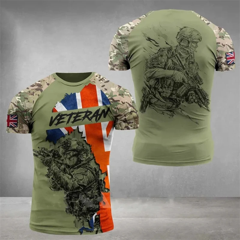 Britská vlajka maskované tričko pre mužov/ženy 3D tlač britského camo tričku Anglicko veterán O-Neck Top prevýšené tričko s krátkym rukávom