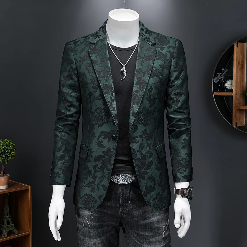 Britský štýl Luxusný Jacquard Blazers Men Obliekanie 2022 Obchodný štíhly oblek Cast Cast Men Groom Svadobný oblek tlačený sako