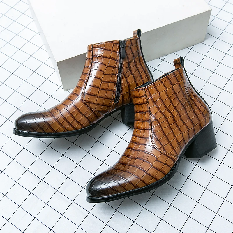 Britský štýl mužov Business Short Boots High-end Banket Dress topánky Zimné mužské módne topánky s vysokým vrcholom špicaté špičky špičky špičky