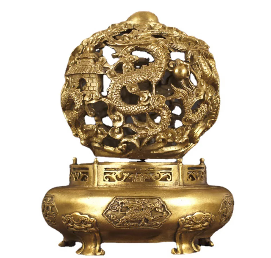 Bronz jiuzhuan qiankun qinglong ding dekoration čas prichádza a otočí loptu jiulong dráma perla