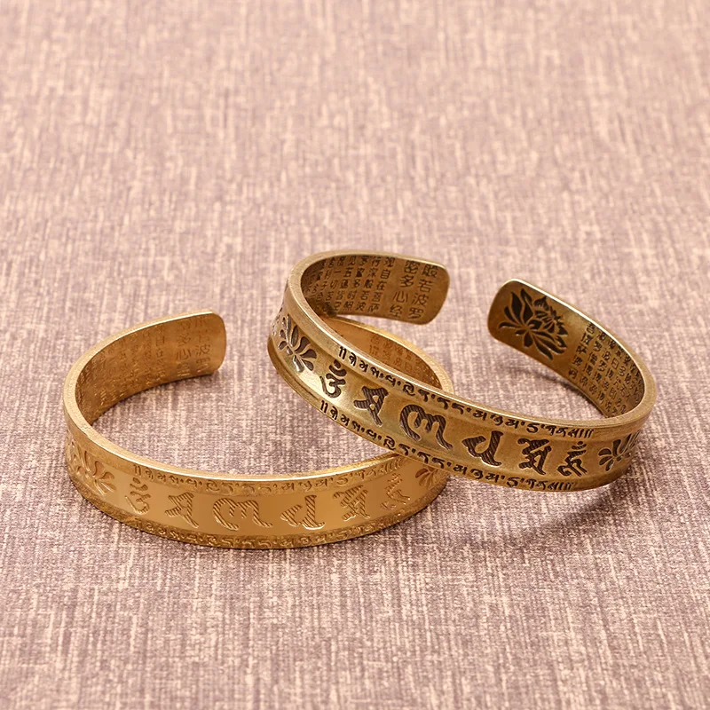 Bronzový náramok kovová postava Vintage srdce Sutra Buddha Sutra náramok Solid Lotus Mosadz obývacia izba dekorácia veľkoobchodné predmety