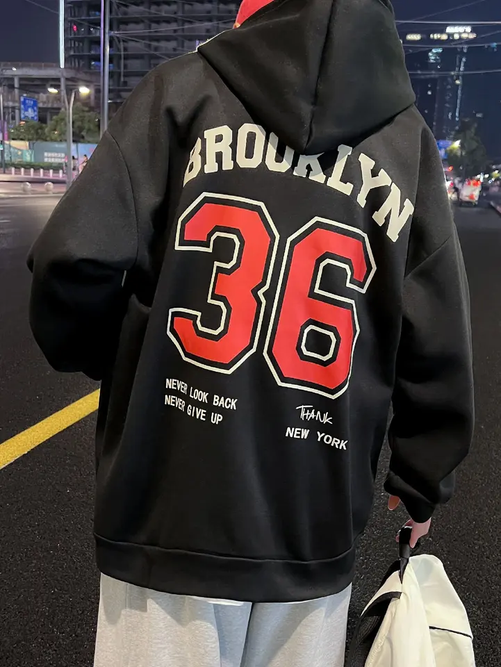 Brooklyn 36 Art Letter Retro Design Hoodies for Mens All-Match New Pullovers Street Casual Hoody Pocket Pohodlné mužské vrcholy