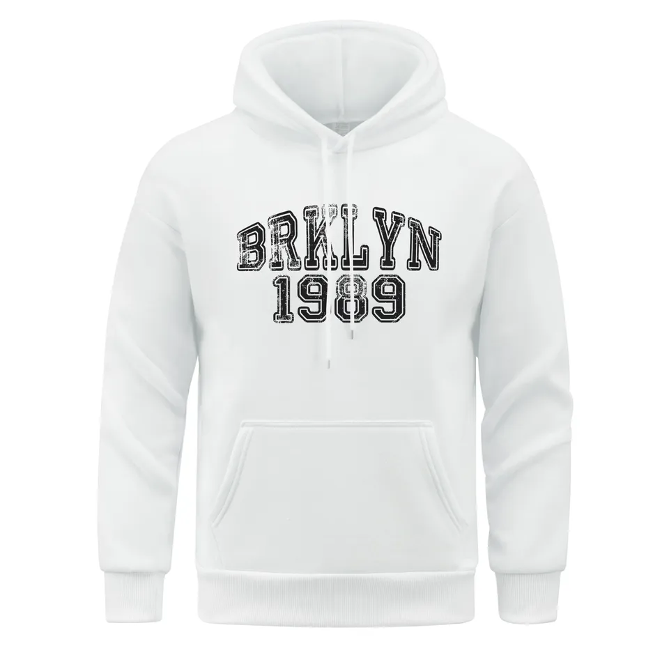 Brooklyn bol založený v roku 1989 Hoodies Man Retro Text s kapucňou kožušinové fleece muži mikiny Príležitostné jarné jesenné oblečenie