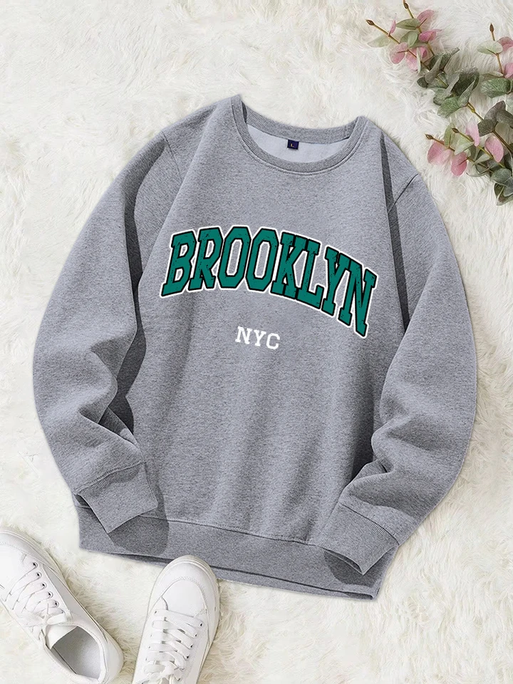 Brooklyn NYC Letter Printed Hoody Dámska jednoduchá nadmerná nadmerná mikina jesenná fleece O-krk mikiny mäkké teplé streetwear