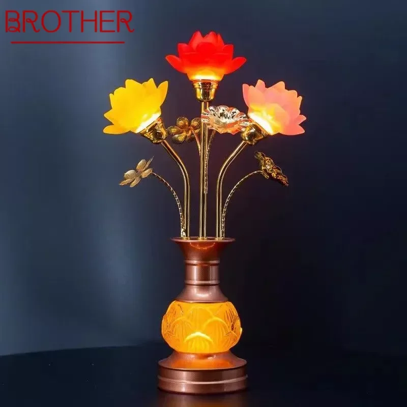 BrotherColored LED lotosová stolová lampa pre Buddha Lamp domácnosť Buddha Hall Lamp Glass Lamp Temple Uctieva Buddha predná lampa