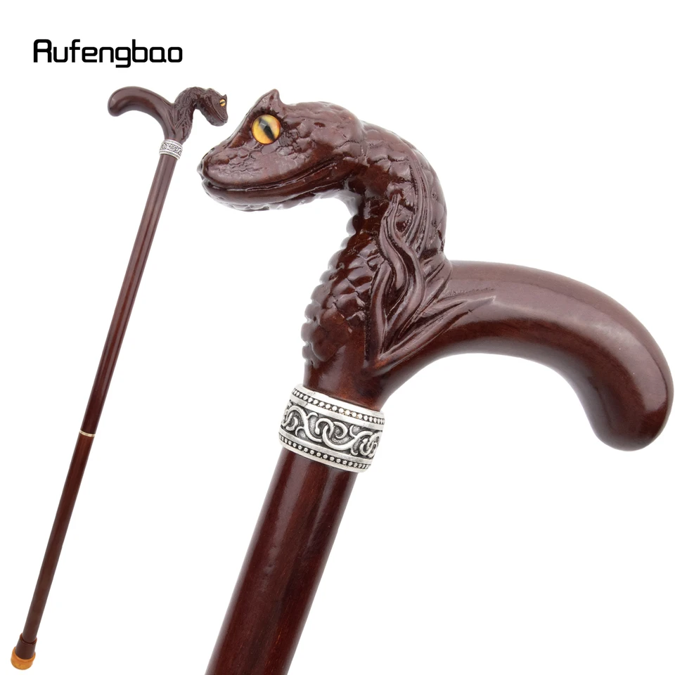 Brown Cobra Snake Drevená módna palica Dekoratívna upír Cospaly Party Wood Walking Cane Halloween Mace Wand Crosier 93 cm