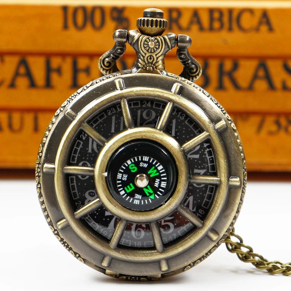 Brown Compass Hollow Quartz Pocket Watch Steampunk Pánske unisex vintage nástenné hodiny dropshipping reloj de Bolsillo