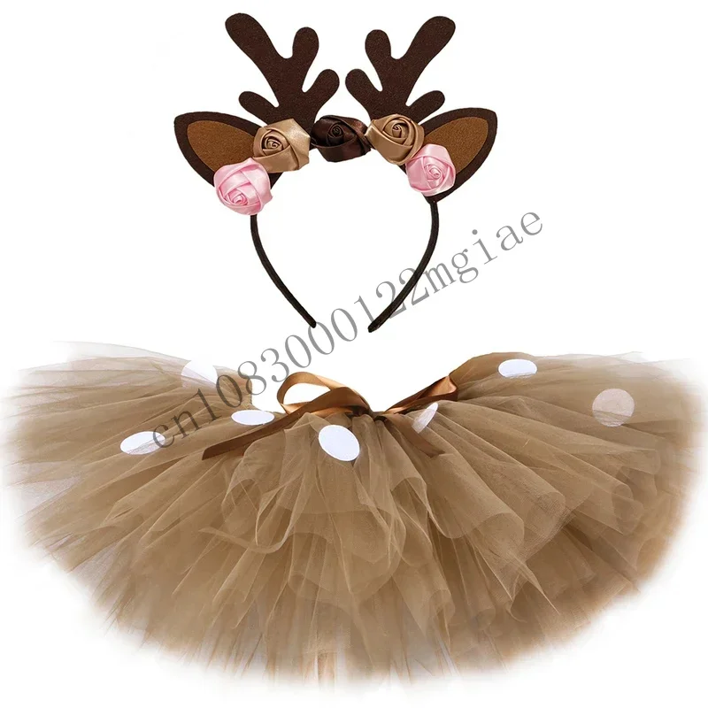 Brown Girls Deer sukňa outfits Fluffy Dievčatko Party Dance Tutu sukne pre deti Halloween Vianoce Elk Reindeer Co CMM221