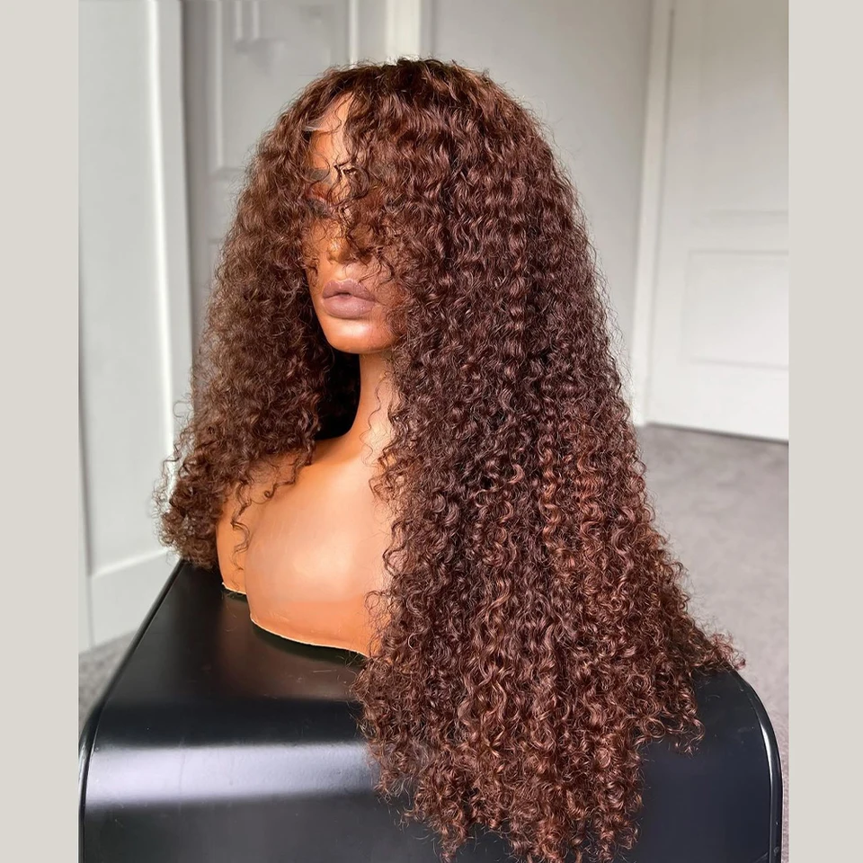 Brown Glueless 26inch Mäkký dlhý dlhý 180 hustota výstredný kučeravý stroj pre čierne ženy s ranou prírodný vlasový vlasový deň vopred vopred