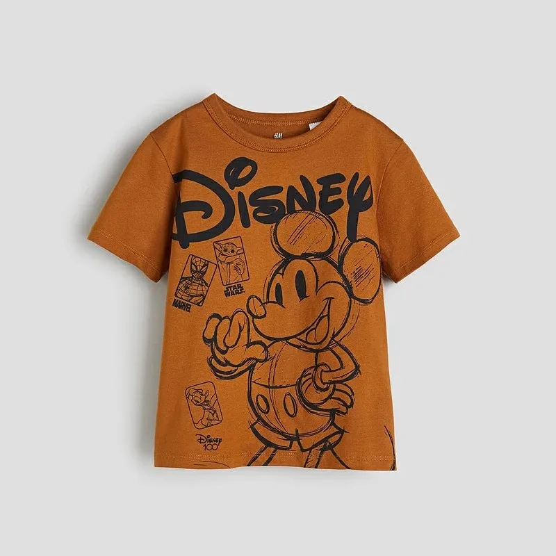 Brown Mickey Mouse Tričko Detské oblečenie Topy Cotton Cartoon Fashion Kids Tees s krátkym rukávom s krátkym rukávom Boys letné oblečenie
