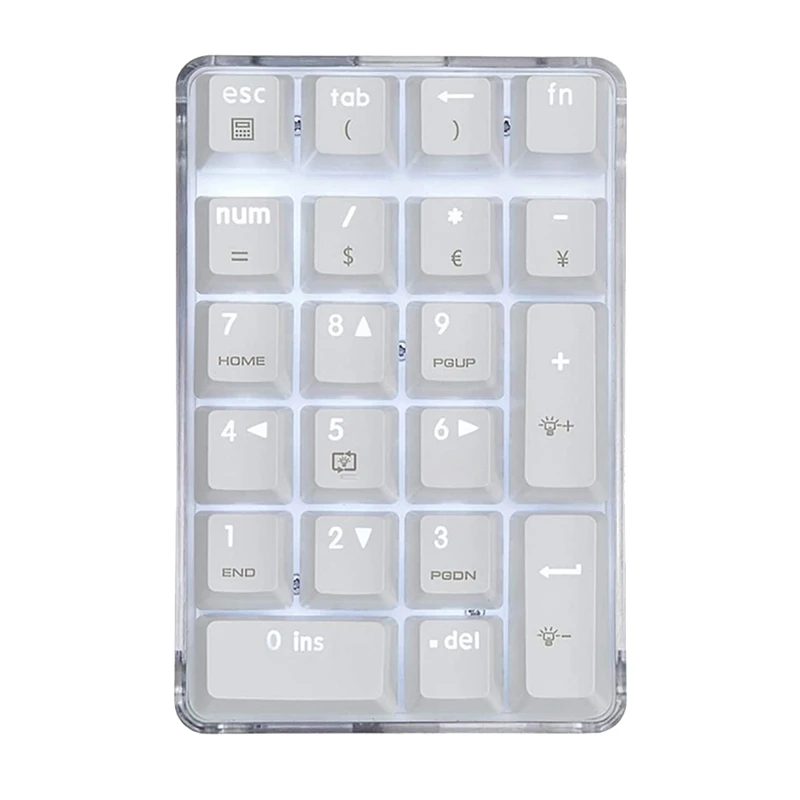 Brown Switch káblové herné klávesnice krištáľové puzdro biele podsudky 21 kľúče mini numpad klávesnica