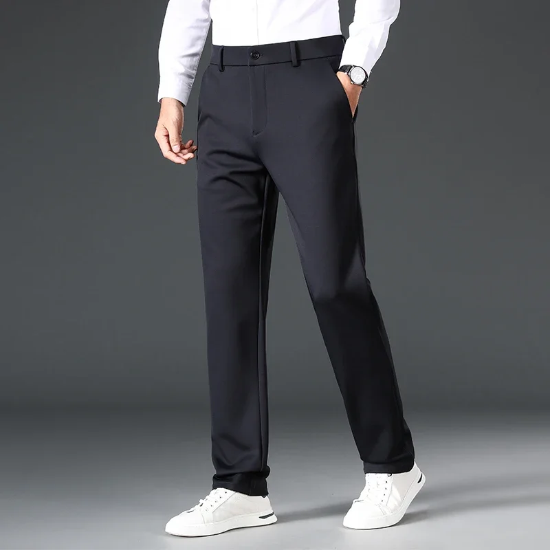 Browon 2025 Spring Autumn Módne nohavice Muži zahusťujú elastický stredný pás Straight Show Pant Man Work Designer Obliekanie Men