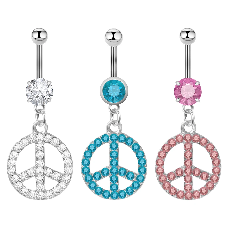 Brucho z nehrdzavejúcej ocele Piercing Diamond Vykladaný zirkónový bruško kruhové lietadlá Peace Logo Logo na pupky na nechty Piercing šperky