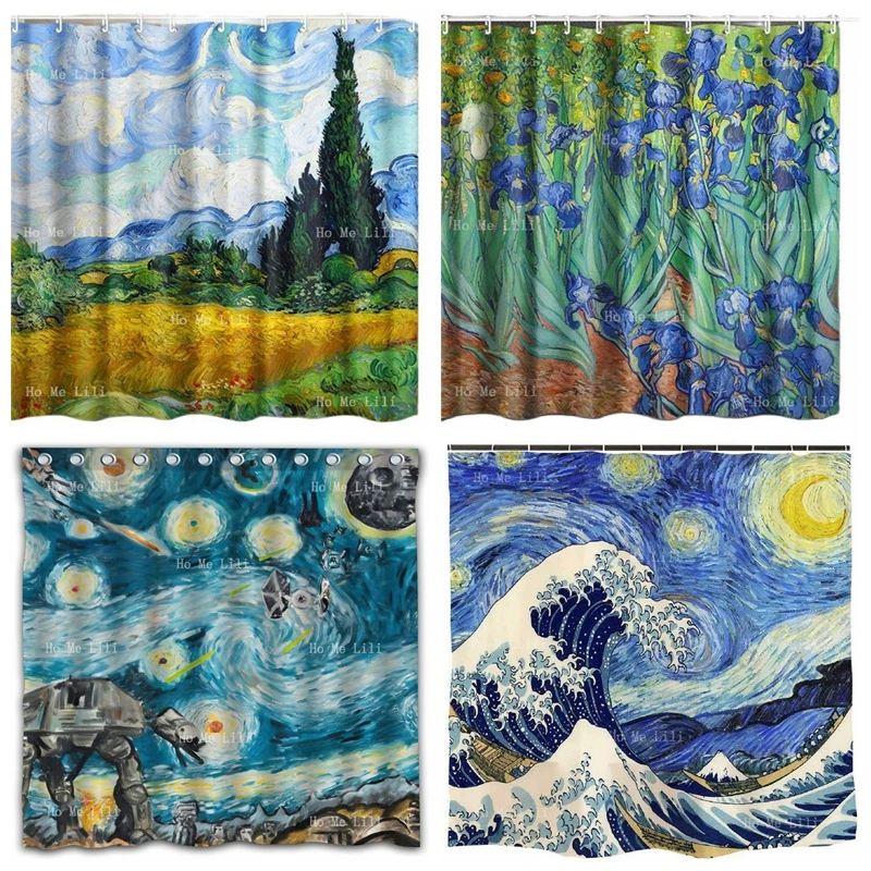 Bruck Jennifer Starry Attack Of Clones Iriss Starry Night Pšenica Field s cypressmi od Van Gogha Art Paintings Shower Curtains