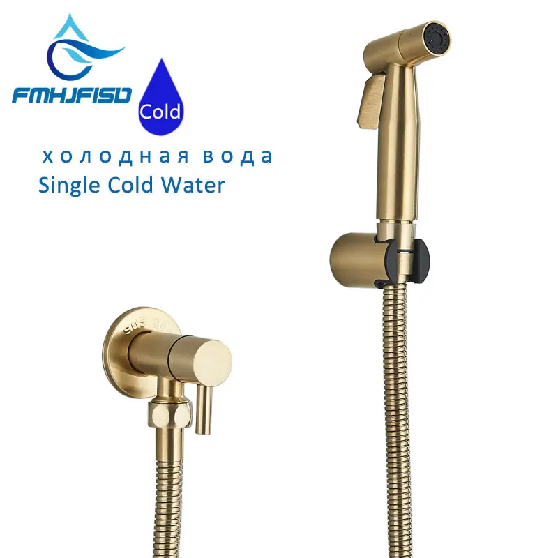 Brushed Gold Handheld toaleta Bidet Sprafer z nehrdzavejúcej ocele namontovaný na jednom studenom toalete sprcha Hygienický kohútik