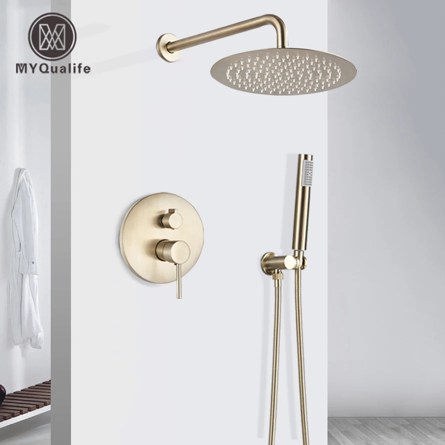 Brushed Gold Shower Faucet Set Lound Mosadz kúpeľňa nástenná nástenná držiak na rotát vani sfout zrážok hlava 3 spôsoby mixéra Tap