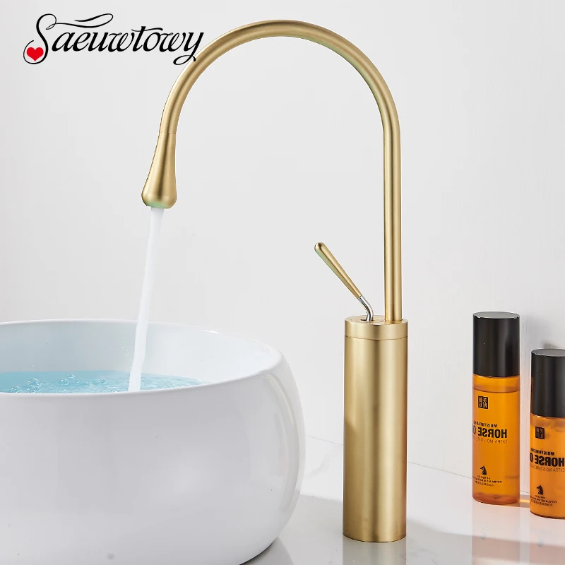 Brushed Golden Brass Art Basin Faucet kúpeľňa Washbasin Hot Cold Tap 360 otočný vodopád zlatý vysoký model mixer
