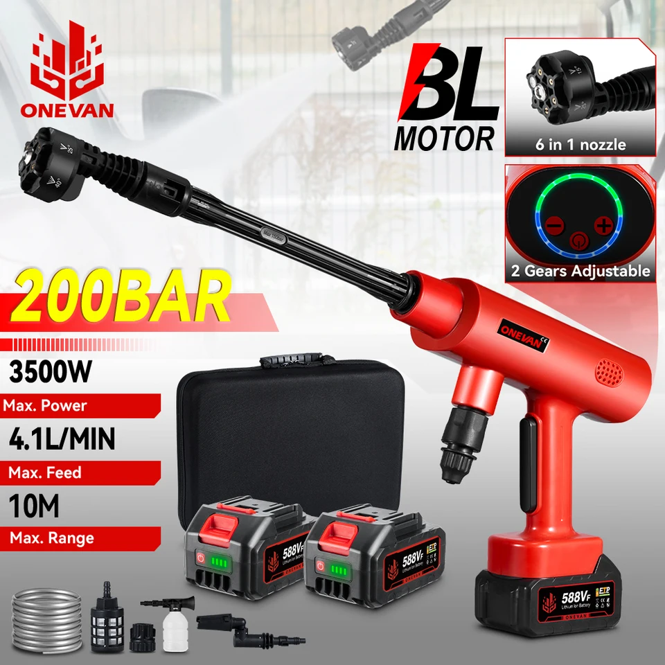 Brushless 200bar 3500W Elektrická vysokotlaková podložka 6-v-1 bezdrôtový rozprašovací pištoľ pre podložku záhradné čistenie pre batériu Makita 18V