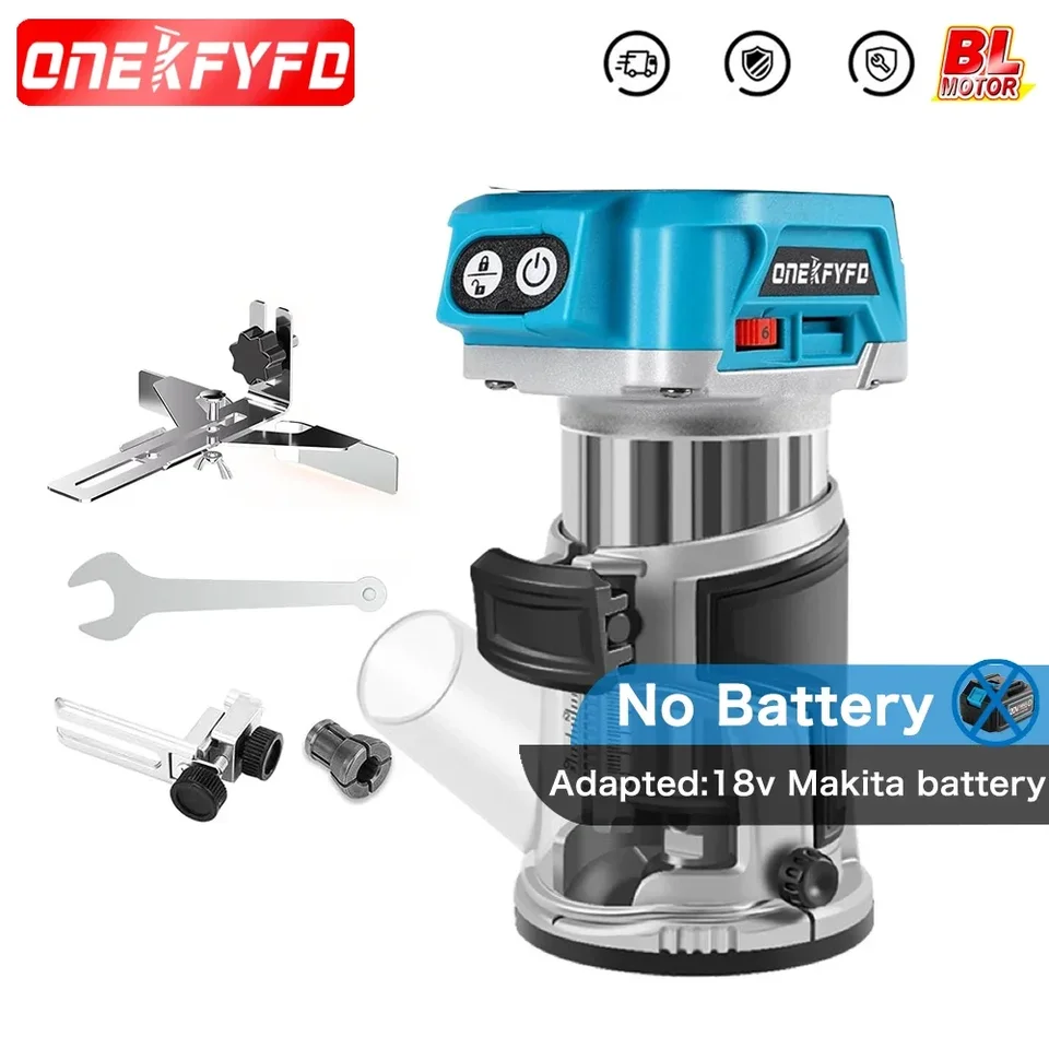 Brushless 6 -Speeds Electric Zastričilo hliníkovú zliatinovú základňu bezdrôtový drevený router drevené spracovanie gravírovania štrbiny pre batériu Makita