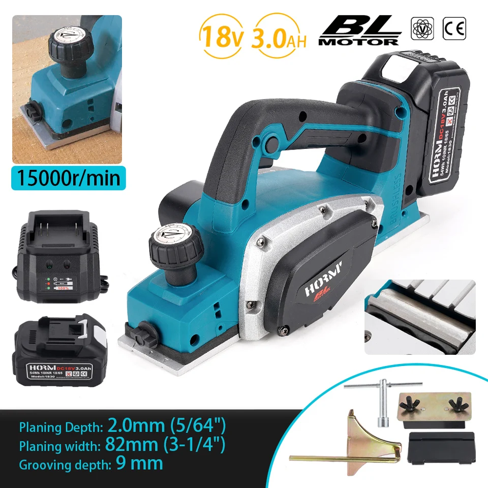Brushless bezdrôtový elektrický plavba 15000 ot./minpm Elektrický ručný hobľok Domov DIY Nábytok Drevená rezanie dreva pre batériu Makita 18V