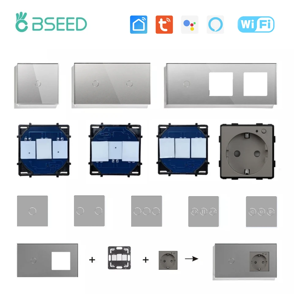 BSEED WiFi Funkcia Svetla Funkcia iba sklenený panel Smart Touch Switch DIY Part Smart WiFi Socket Parts Free Combinácia