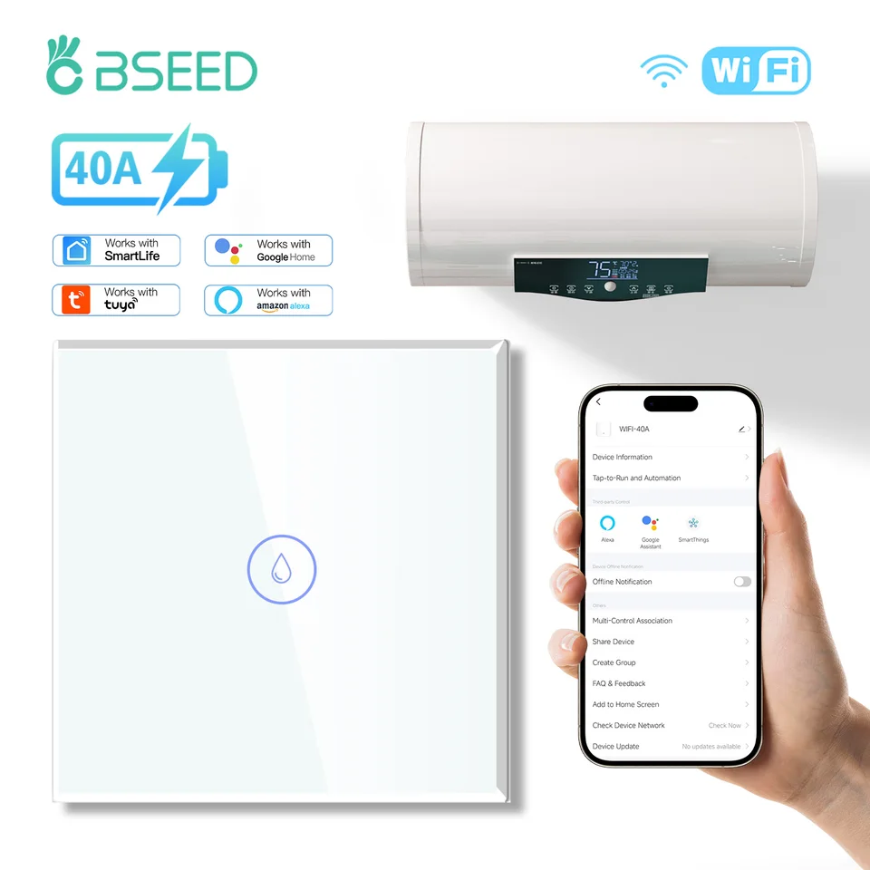 BSEED WiFi Ohriepky s vodou Ohrievanie vody inteligentný stenový prepínač kotla 40A sklenený dotykový panel
