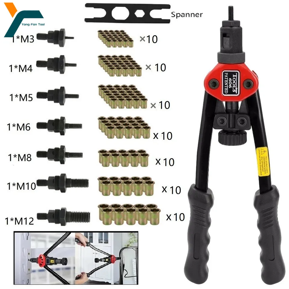 BT-606 RUT RIVETER GUN Hand Ručné riveter Zameniteľné závitové závitové matice NITNET Vŕtacie NIVET Nástroj M3-M12