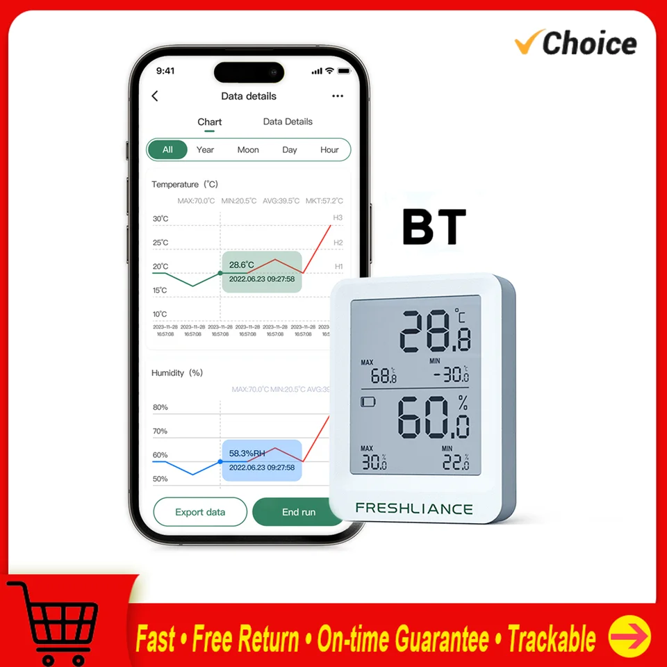 BT teplota a vlhkosť zapisovateľ ovocie ovocie ColdChain Transport Teplota Logger mobilefón
