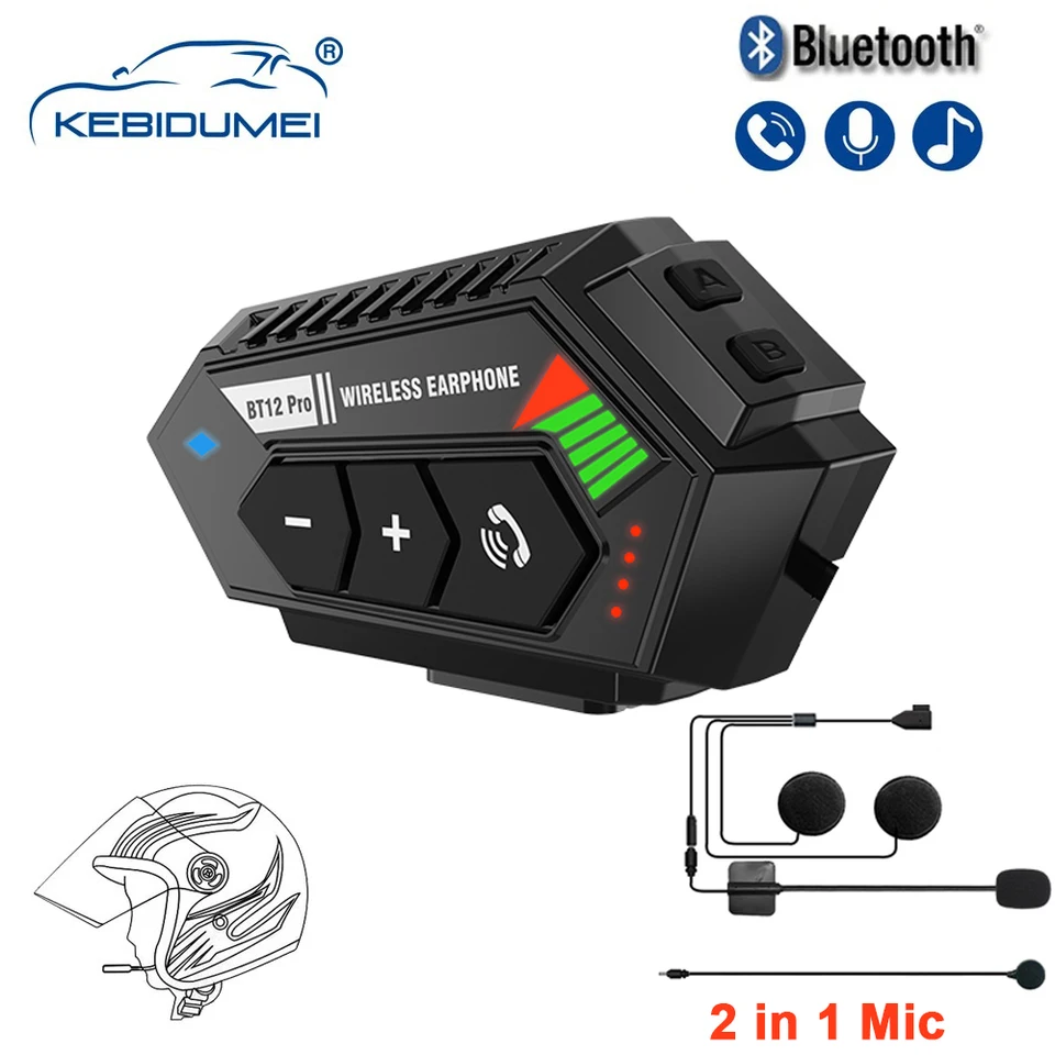 BT12 PRO Bluetooth Helme Headset 2000MAH BATÉRIA BATÉRIA Handsfree Handsfree Call Kit