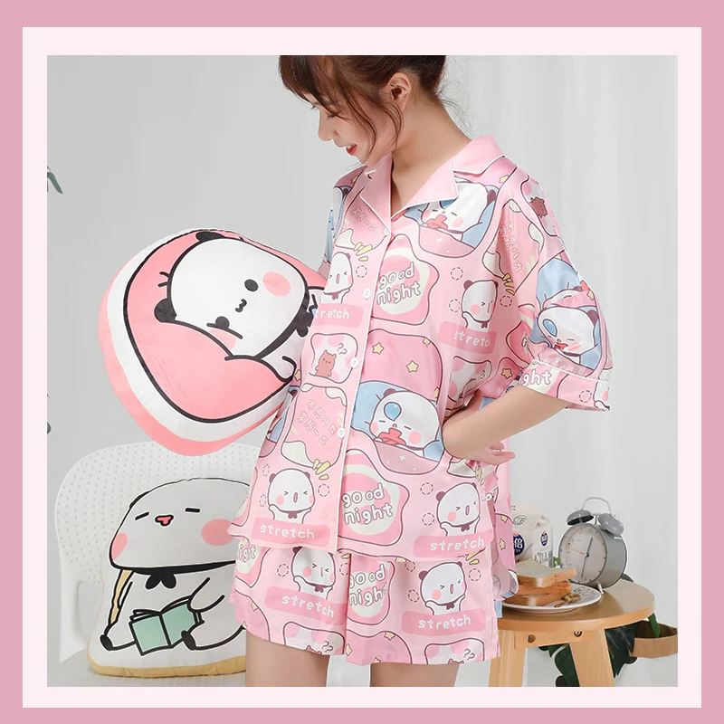 Bubu a Dudu panda letné sladké dievča pyžama set anime krátke rukávy Študentské oblečenie Ženy Pijama Pánske pyžamy