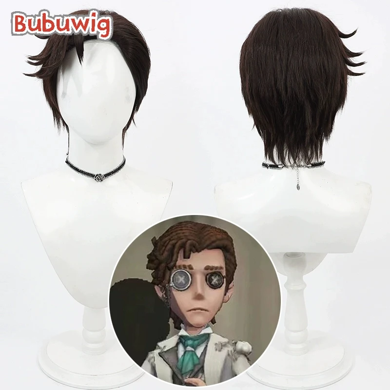 Bubuwig Syntetický vlasový vlasový orpheus cosplay parochne Identity v román orpheus 30 cm krátke rovné tmavo hnedé mužské parochne odolné proti tepelne