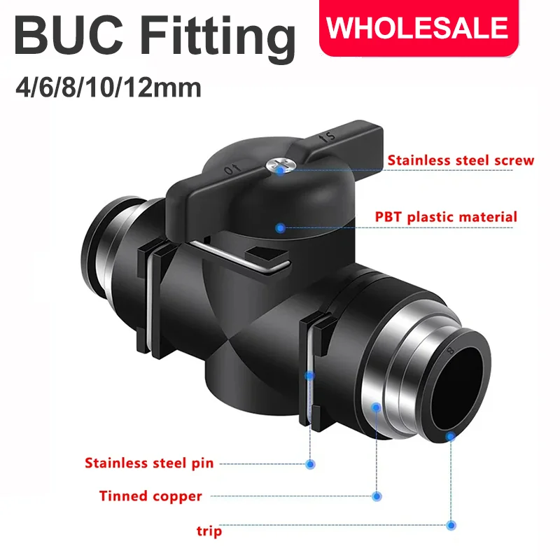 Buc Black Pneumatic Push do rýchleho kĺbu konektora ručného ventilu na odbočenie manuálneho prepínača Luľa Obmedzenie 4 mm 6 mm 8 mm 10 mm 12 mm