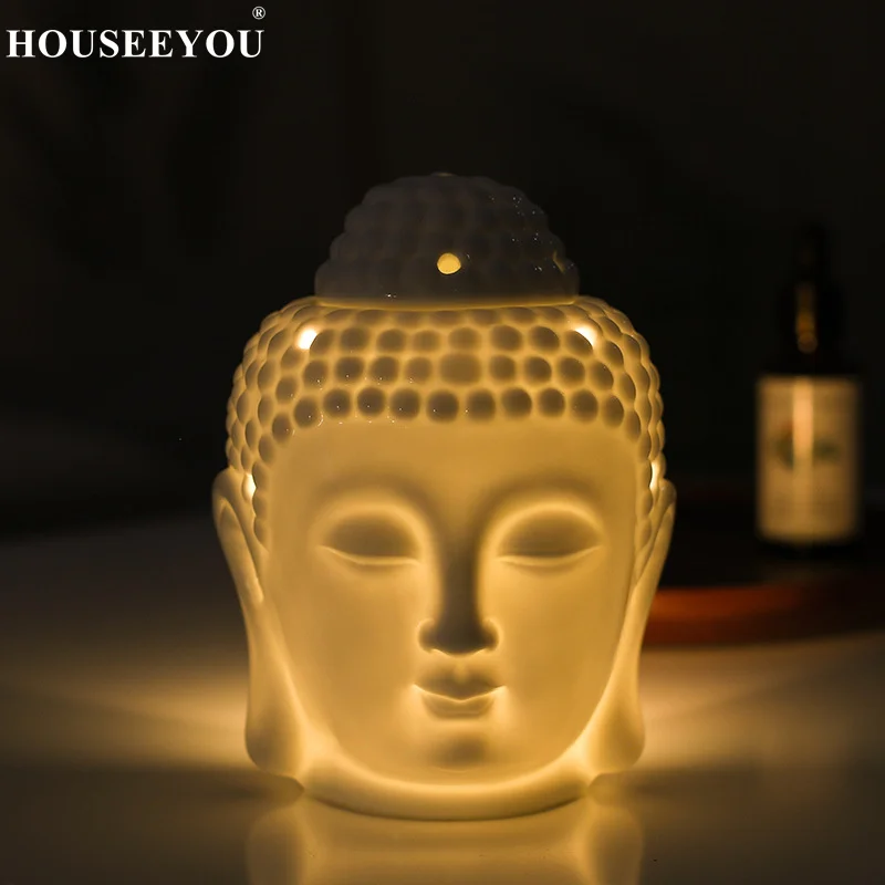Buddha hlava aromatický éterický olej horák keramická aromaterapeutická lampa sviečka aróma pec ľahký domáca kancelária dekor remeselnícka ornament