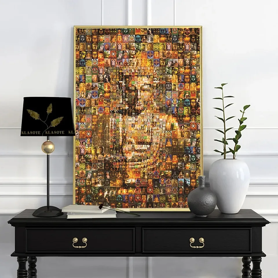 Buddha socha mozaika plagát budhistické olejomaľba