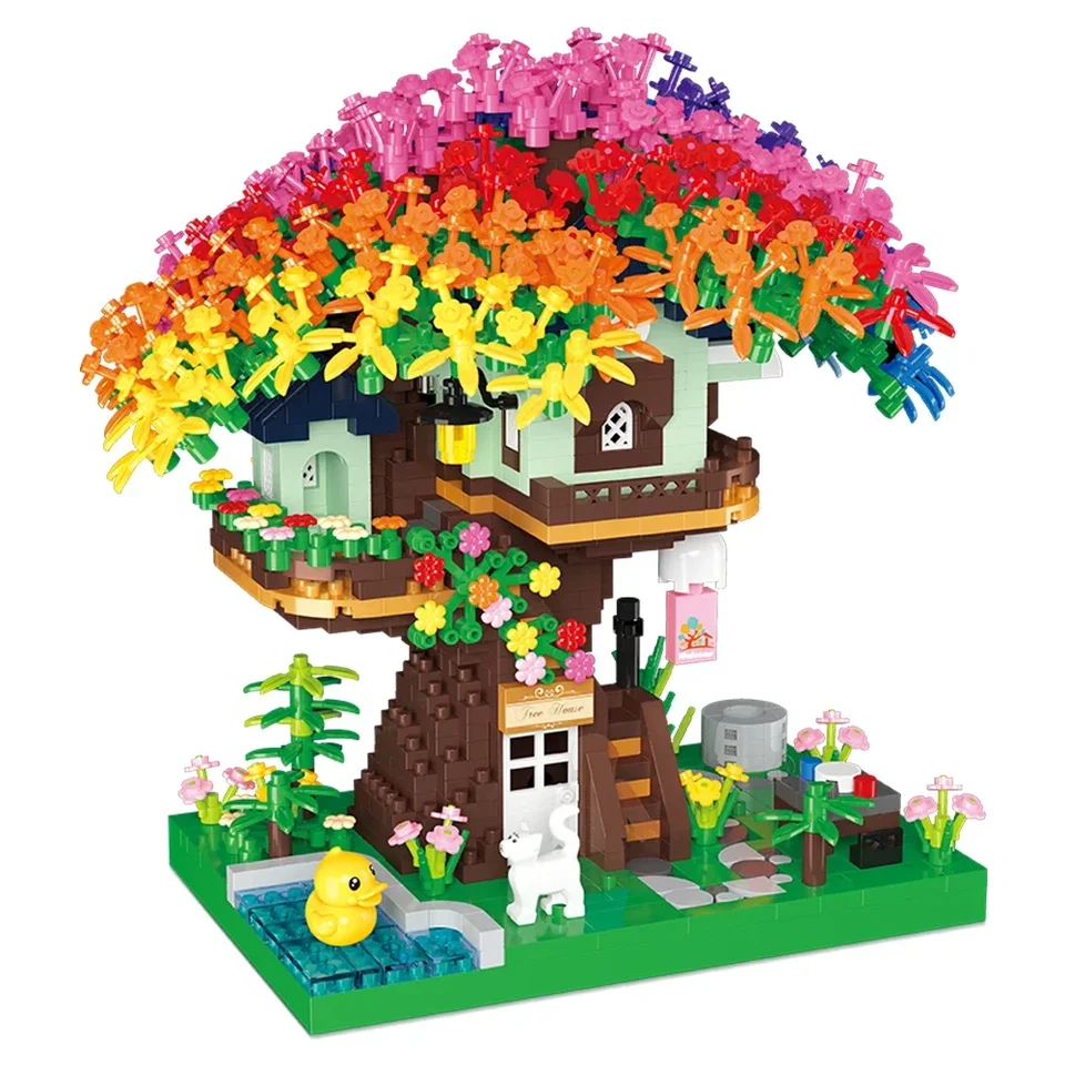 Budova stromov pre dospelých, 1528 ks Mikro-častícke nápady Rainbow Treehouse Block Block Hray pre dospelých