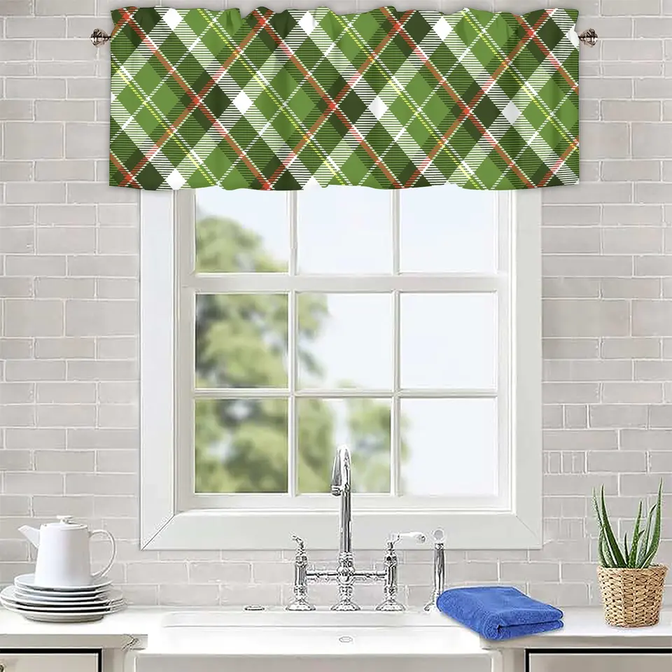Buffalo Plaid Valces for Window Green and Biely statok skontrolovať dekoráciu záclonu vreckových valencov pre kuchyňu/obývaciu izbu