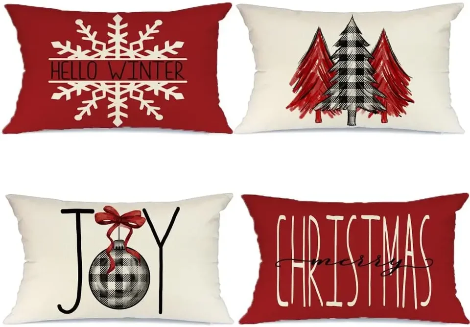 Buffalo Plaid vianočný strom Joy Snow Merry Vianoce vianočné vankúše zimný farmár dekor pre gaučový vankúšový pokrývka 30x50 cm