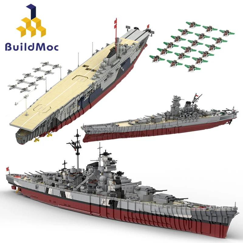 Buildmoc Military Bismarck Warship Building Blocks Set Yamato Battle Ship Zeppelin Collection Collection Model Model tehly