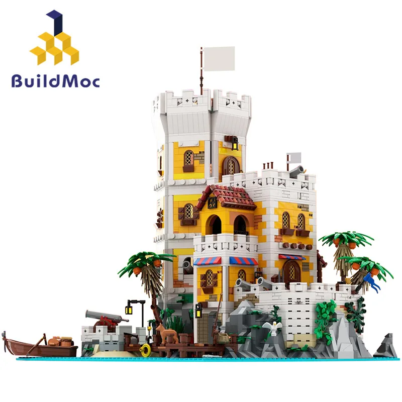 Buildmoc Pirate Island, Hradná základňa, Fort Fortress, model budovy väzenia, stavebné bloky, hračky, hračky, hračky