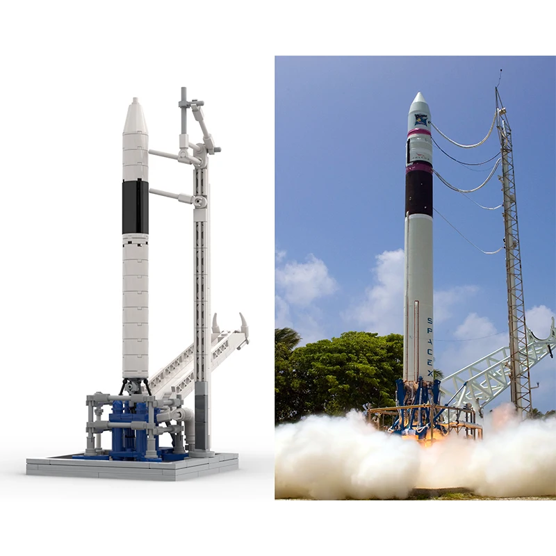 BuildMoc Spacex Falcon 1 & Launch Pad [Saturn V Scale] Build Blocks Set Falcon 9 Rocket Universe Umelé satelitné vozidlo
