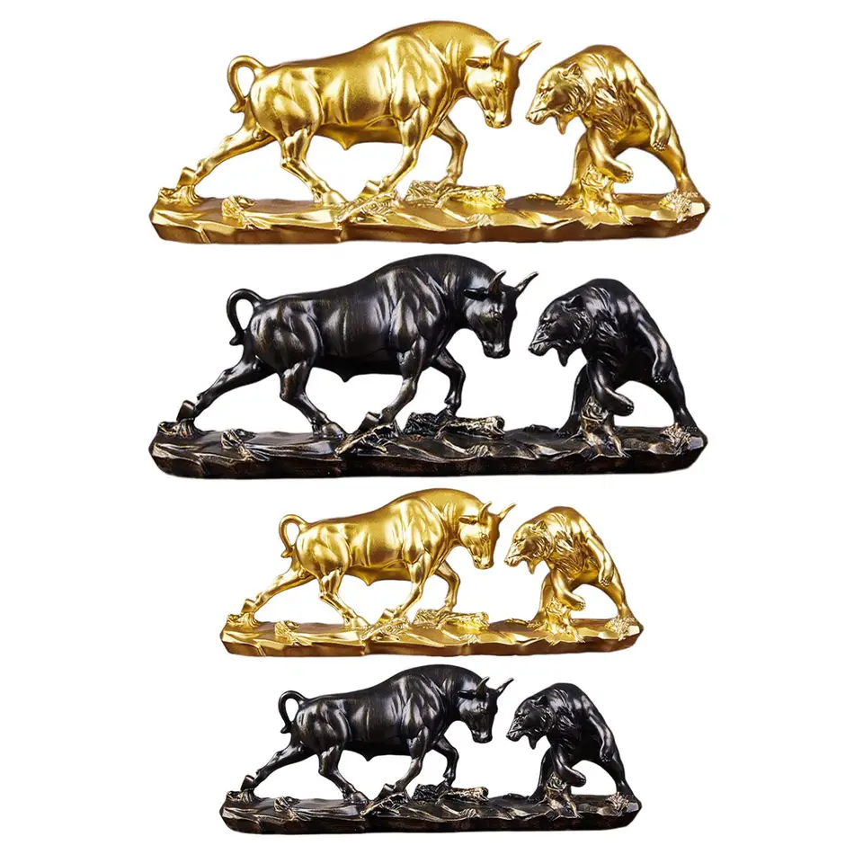 Bull and Bear Fight Figurín Lively Feng Shui Bear a Bull Sochy Cow Sochy pre knižnicu Domáca stola obchodné darčeky