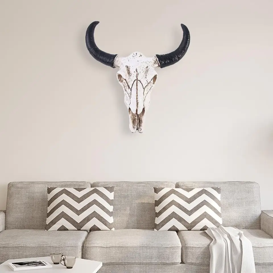 Bull hlava prívesok na stenu zavesenie longhorn kravy lebka hlava ozdoby figúrky remeslá móda nostalgická realistická materská dekorácia