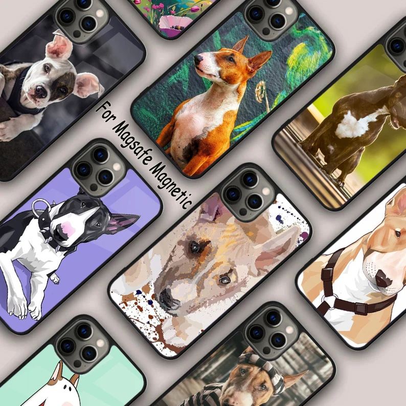 Bull Terrier Dog Magnetic Puzdet pre Apple iPhone 16 14 13 12 11 Pro Max 15 plus bezdrôtový poplatok s krytom Magsafe