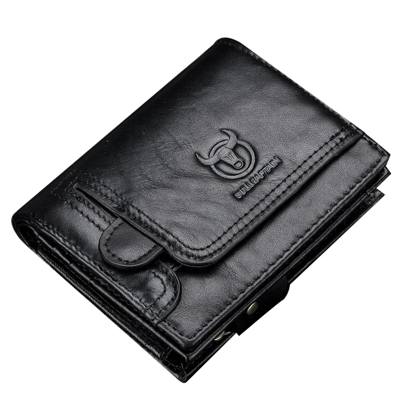 Bullcaptain Nové pánske kožené kožené kožené mince kabelka RFID Anti krádež Kefa Leather Peňaženka (čierna)