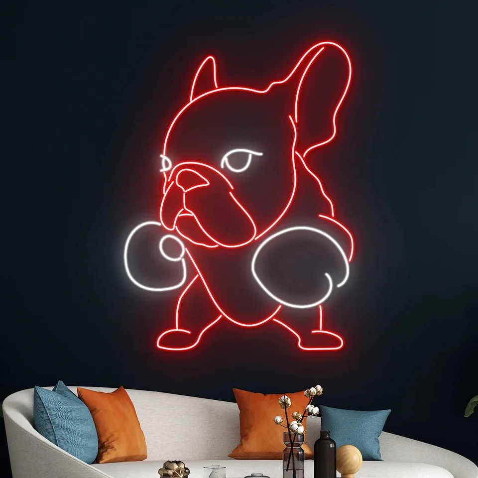 Bulldog Boxing Neon Sign Bulldog Boxer LED LEG Svetlo Boxing Bull Dog Led Sign Bull Dog Neon Light Game Room Decor Decor