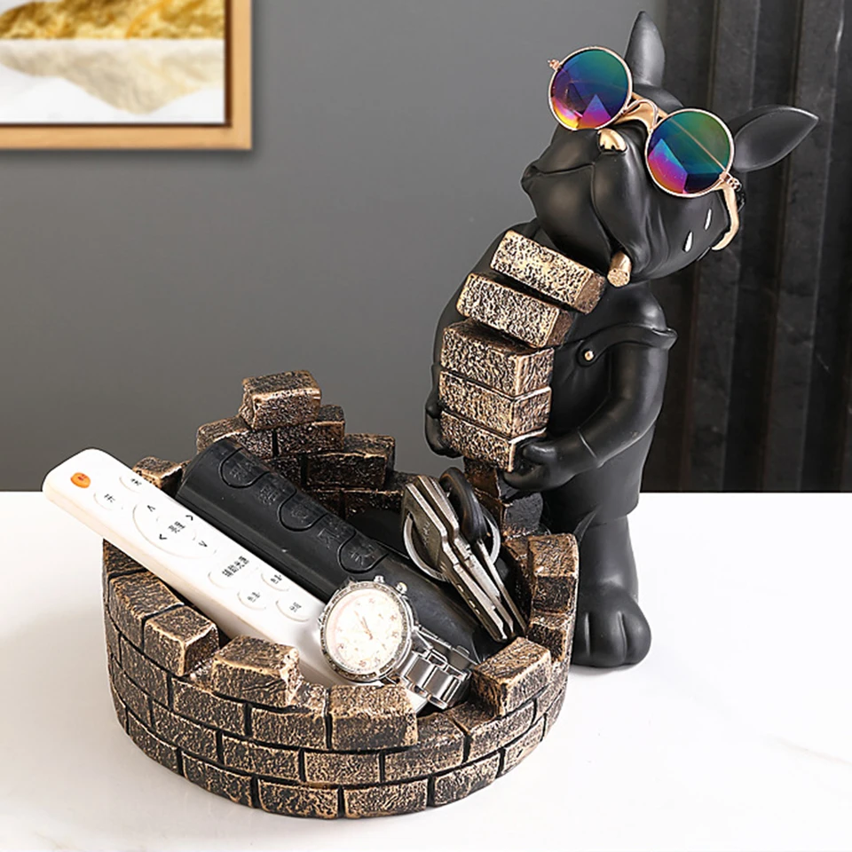 Bulldog Cool Sculpture Dog Ornament Butler Storage Box s dekoráciou Nordic Table Resin Animal Sculpture Coin Piggy Bank Bank